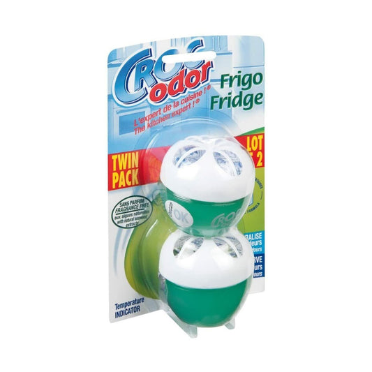 Croc'Odor Fridge Deodoriser, Twin Pack, Unscented, Food Safe Formular with Temperature Indicator - 2 x 33 g, Packaging may vary