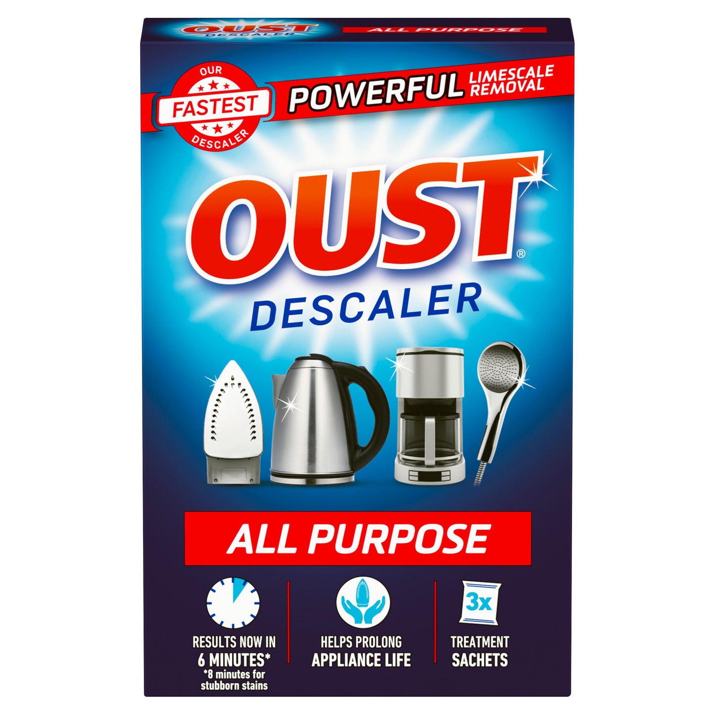 Oust Powerful All Purpose Descaler, Limescale Remover – Box of 6 x 3 sachets 18