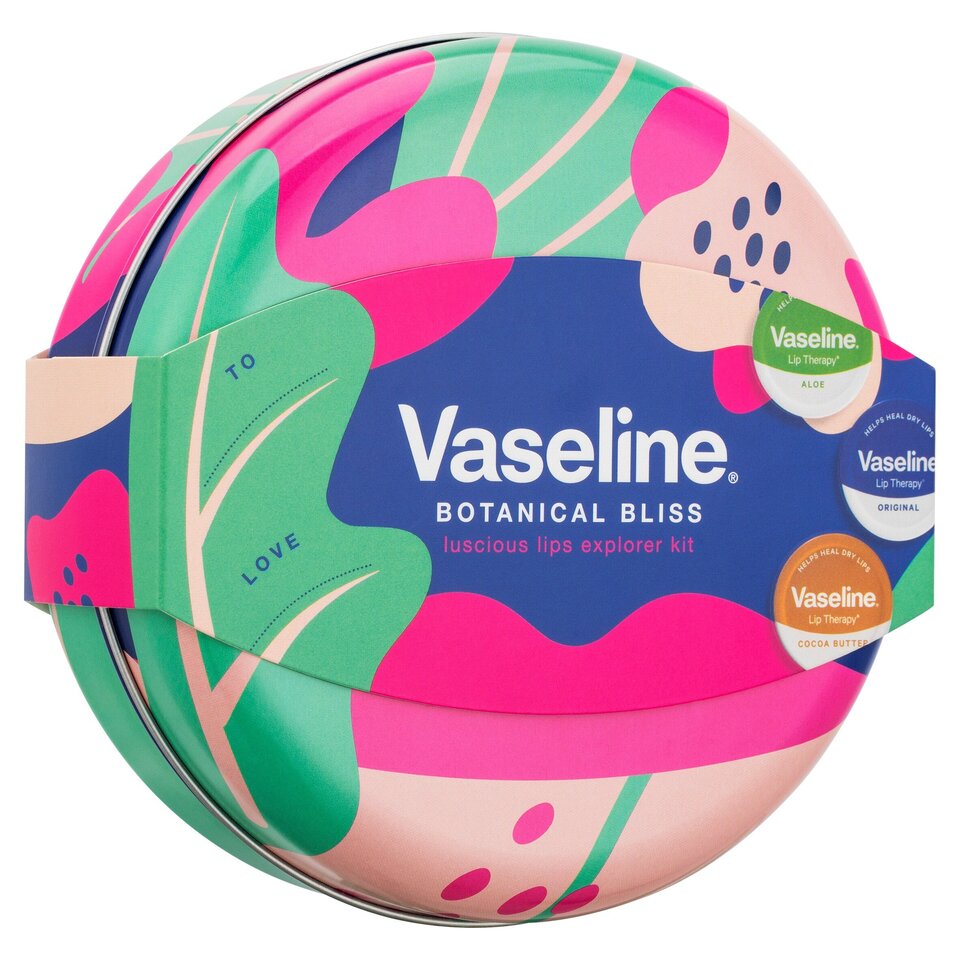 Vaseline Luscious Lips Explorer Kit Gift Set with 3 Lip Balms in Tin